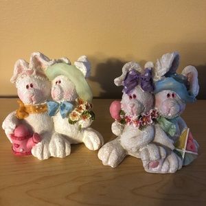 Vintage Set of Two White Rabbit Couples Figurines